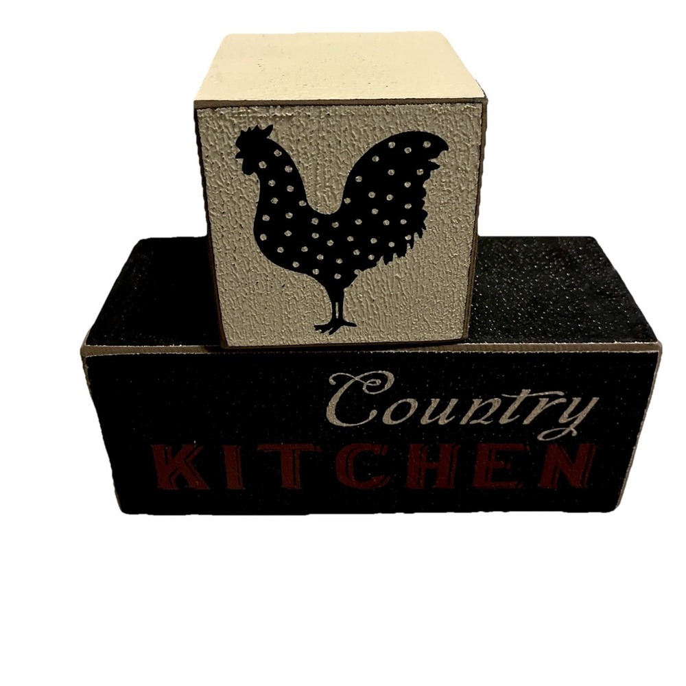 Country Kitchen Block Decor Rooster Chicken Farmhouse Cottage Core